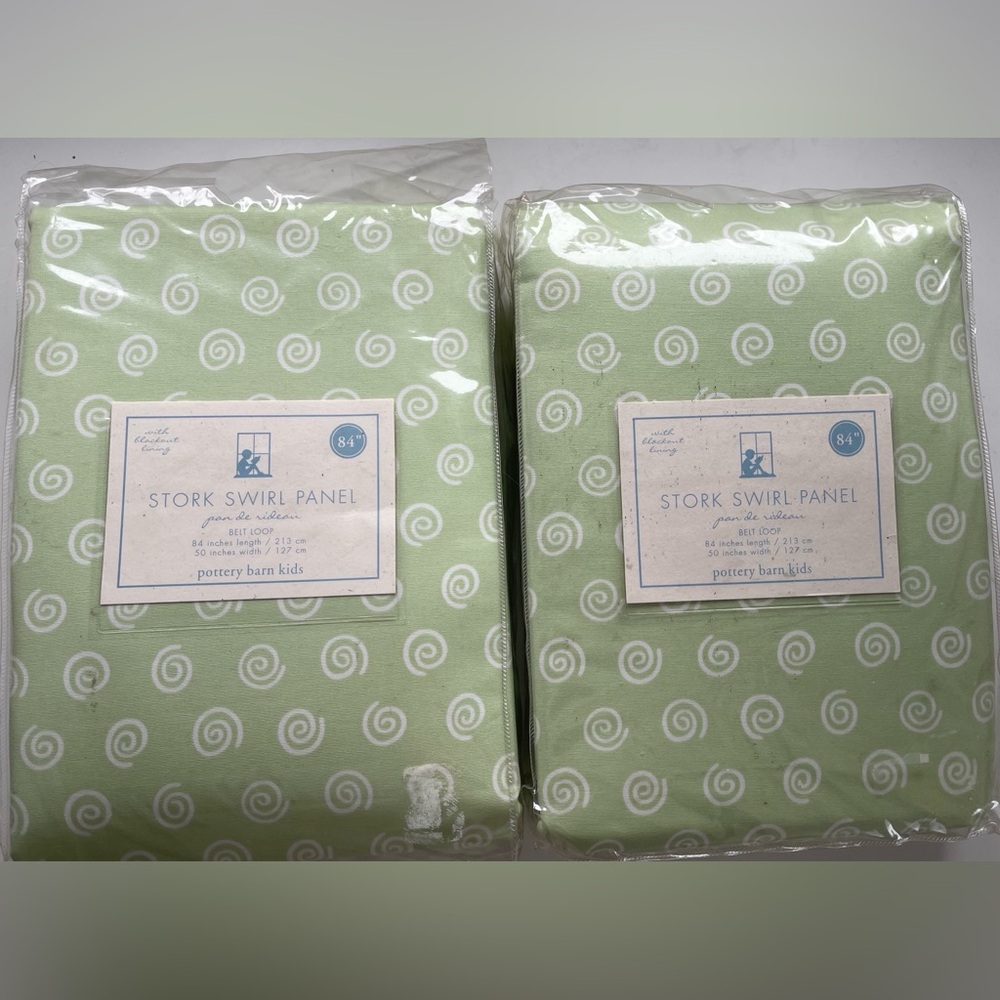 New Pottery Barn Kids Stork Swirl Panel Curtains w/Blackout Lining 50”X 84”